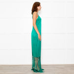 Rachel Zoe Green Sleeveless Tassels Silky Dress