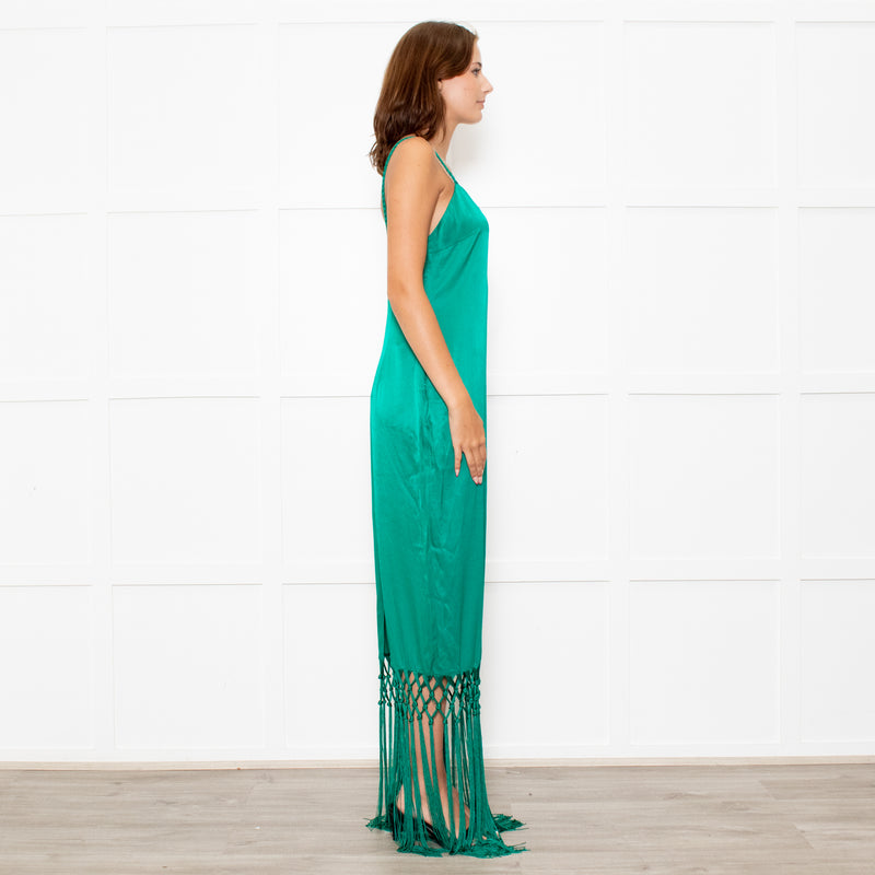 Rachel Zoe Green Sleeveless Tassels Silky Dress