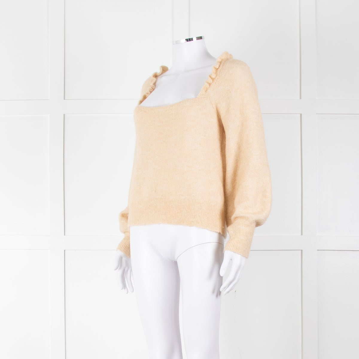 La Maille Sezane Beige Mohair Mix Jumper With Frill Collar