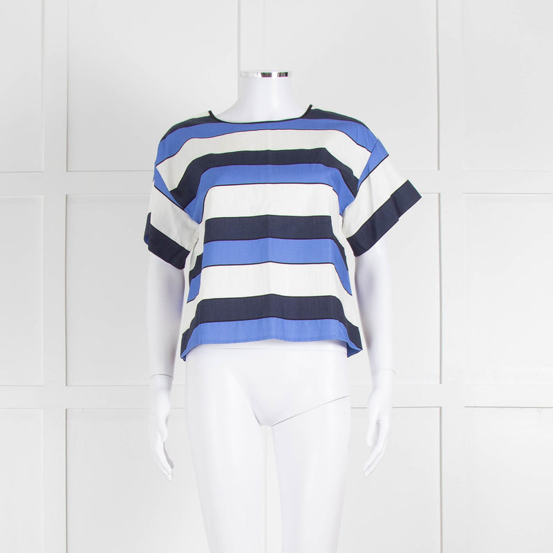 Piazza Sempione Blue And White Striped Cotton Mix Short Sleeve Top