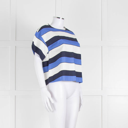 Piazza Sempione Blue And White Striped Cotton Mix Short Sleeve Top