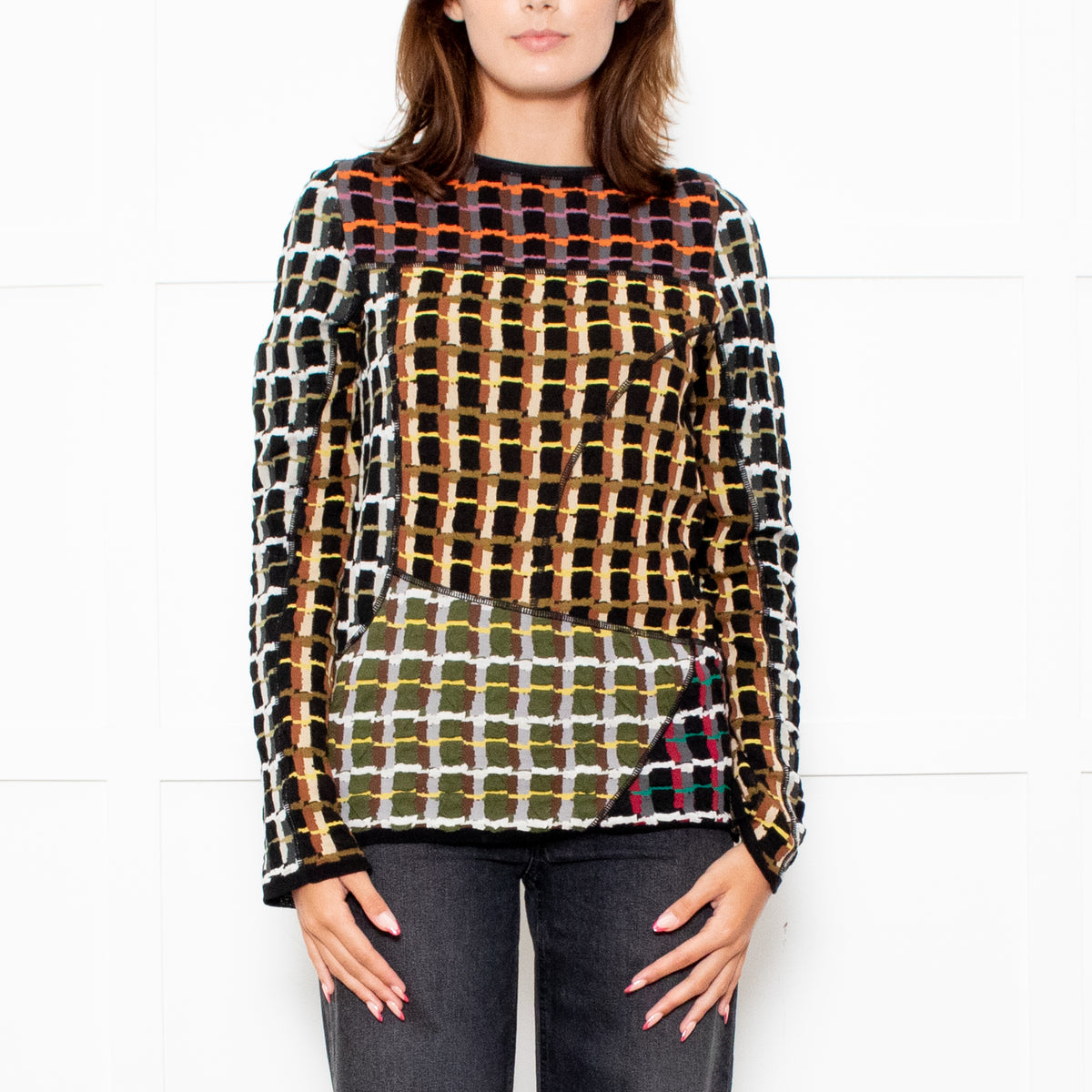 Marni Black Brown Pattern Long Sleeve Knitted Top