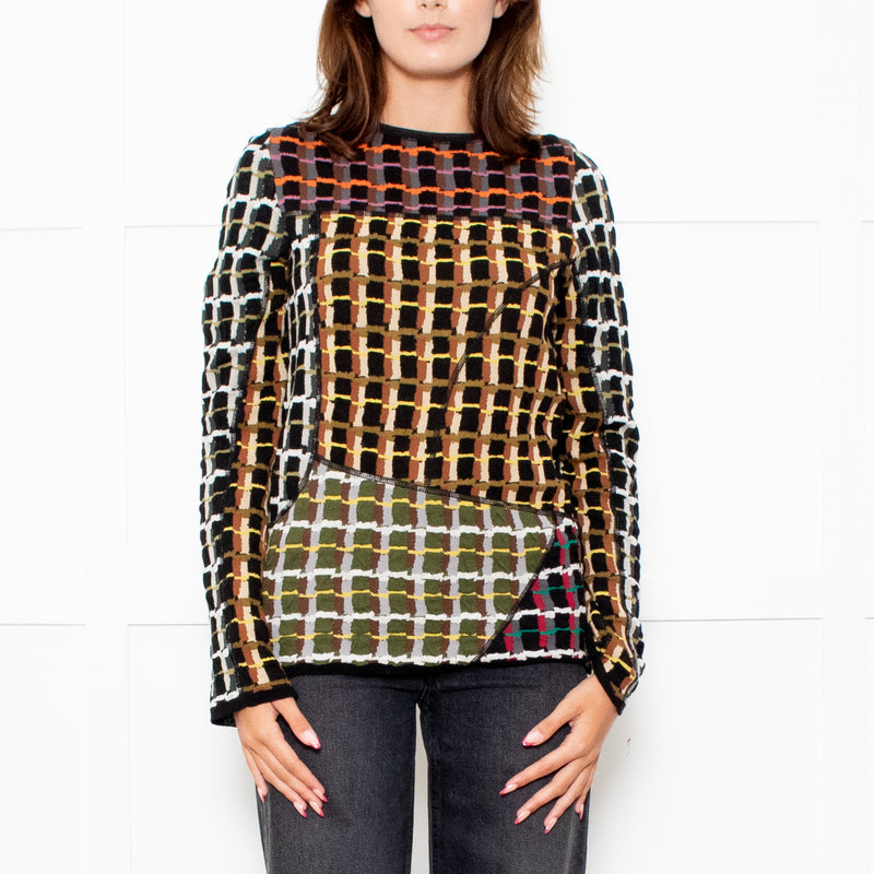 Marni Black Brown Pattern Long Sleeve Knitted Top