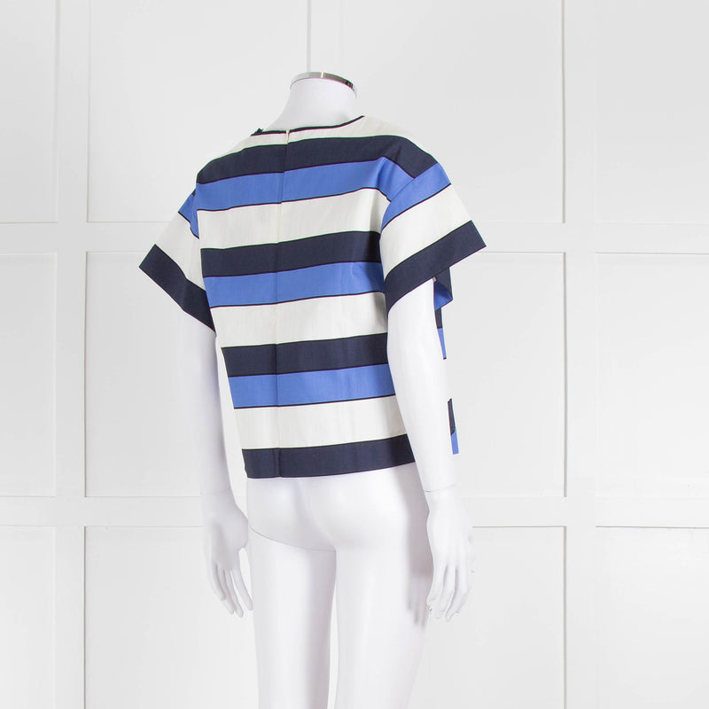 Piazza Sempione Blue And White Striped Cotton Mix Short Sleeve Top