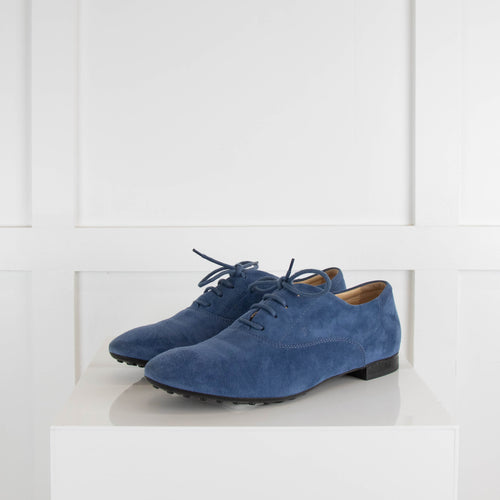 Tods Blue Suede Lace Up Shoe