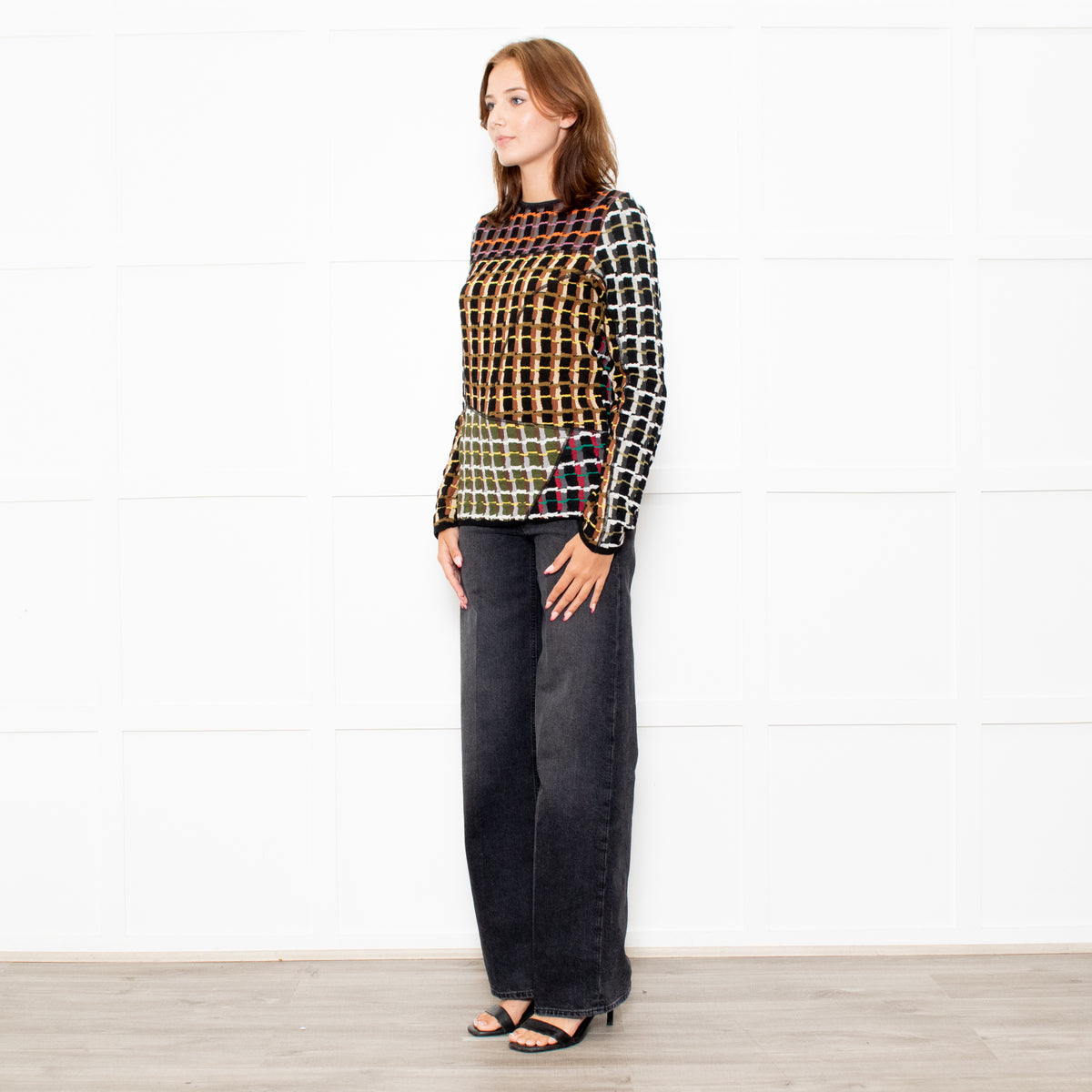 Marni Black Brown Pattern Long Sleeve Knitted Top