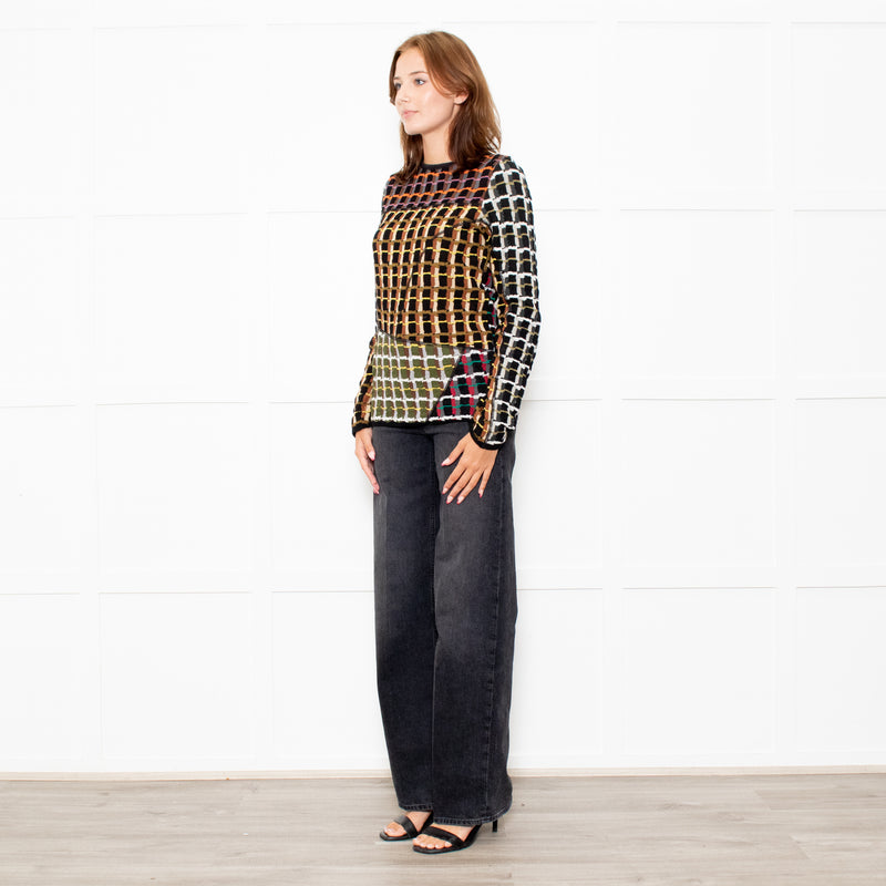 Marni Black Brown Pattern Long Sleeve Knitted Top