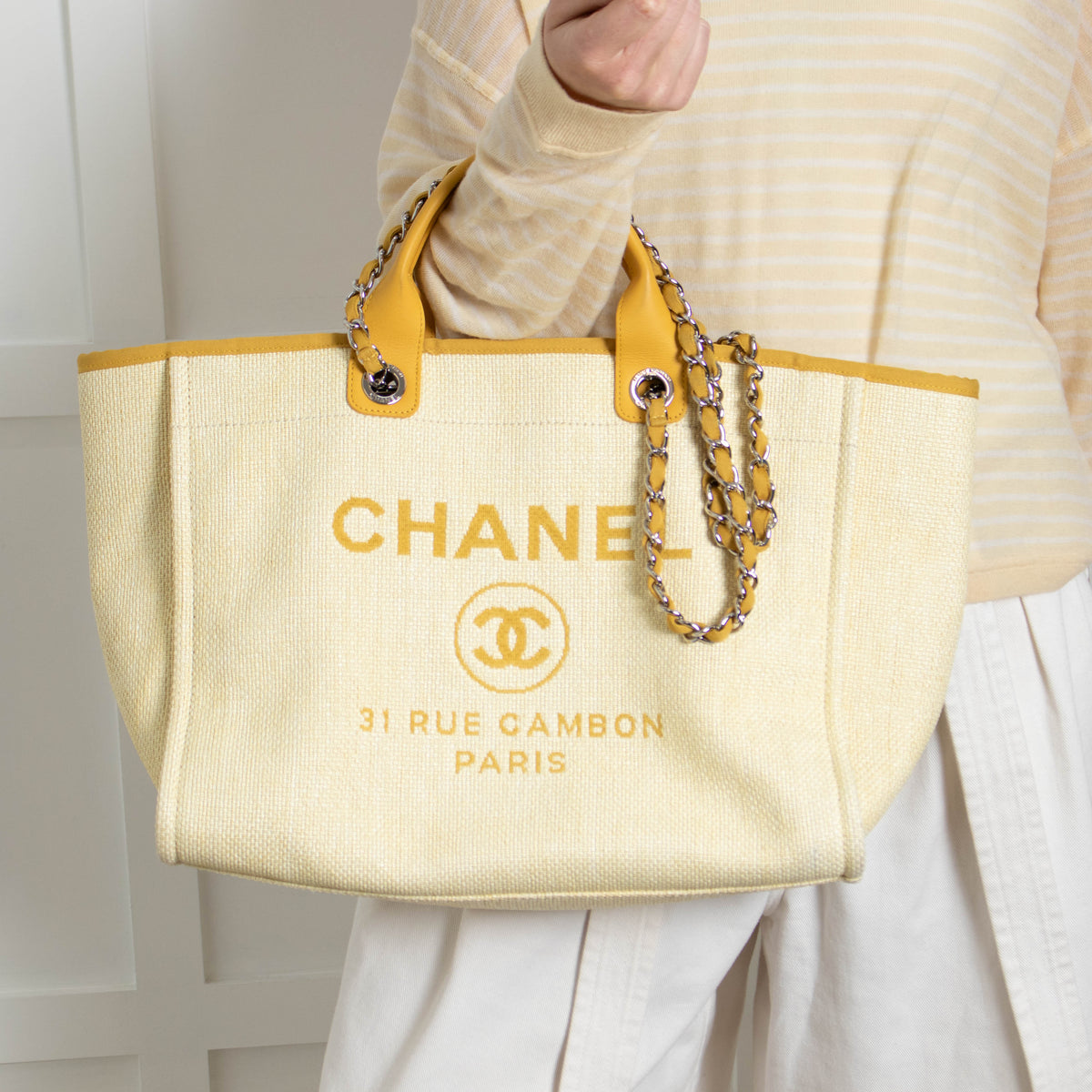 Chanel Yellow Raffia Deauville Two-Way Tote Bag