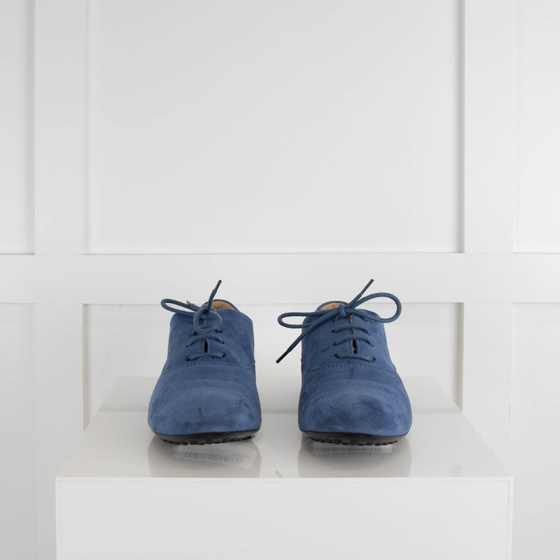 Tods Blue Suede Lace Up Shoe