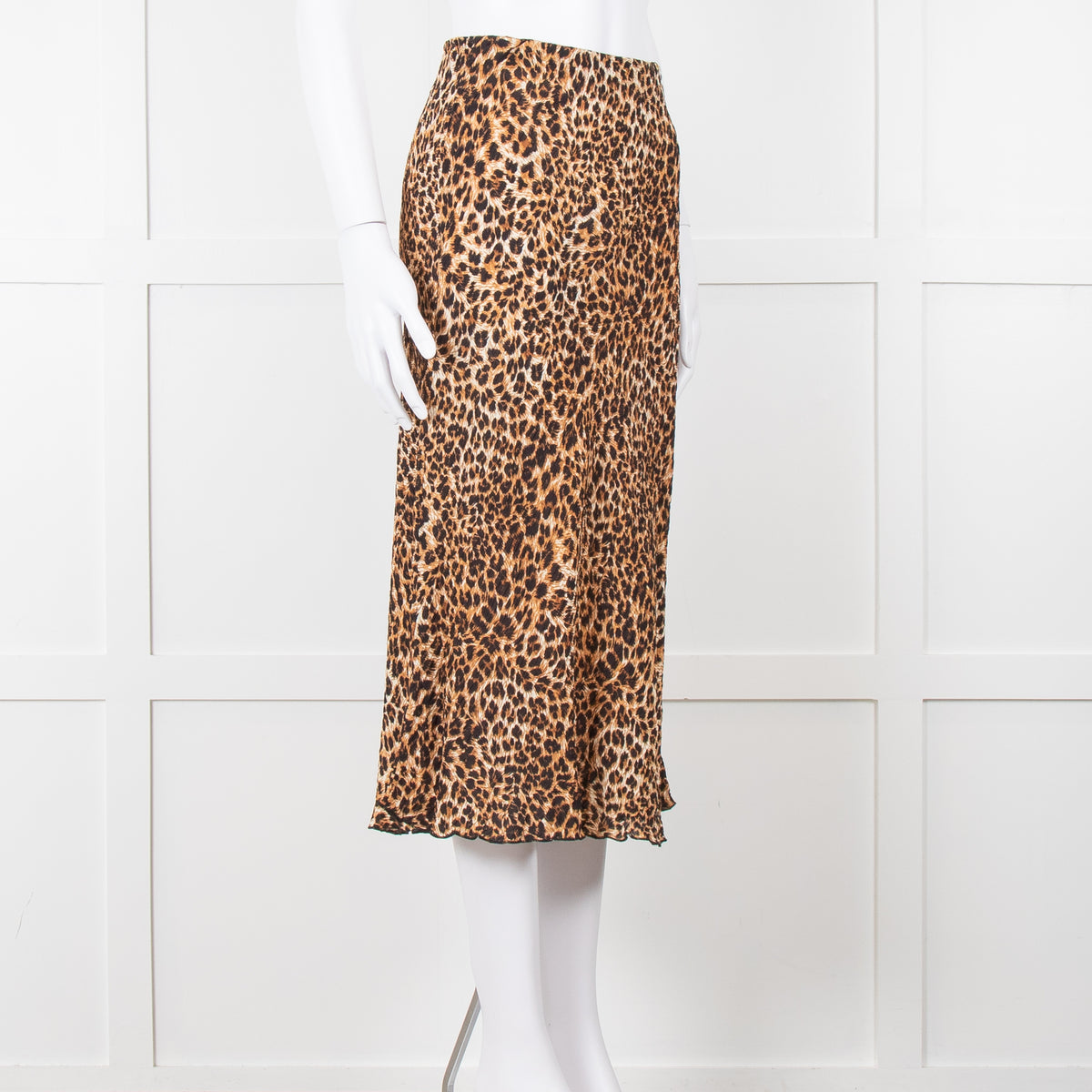 Nanushka Leopard Print Crinkle Midi Skirt