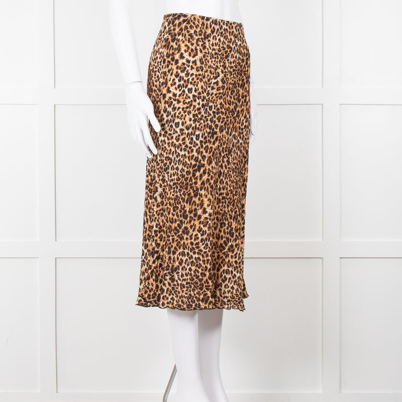 Nanushka Leopard Print Crinkle Midi Skirt