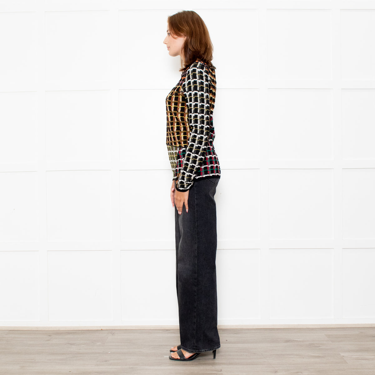 Marni Black Brown Pattern Long Sleeve Knitted Top