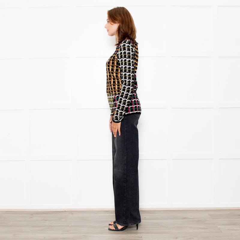 Marni Black Brown Pattern Long Sleeve Knitted Top