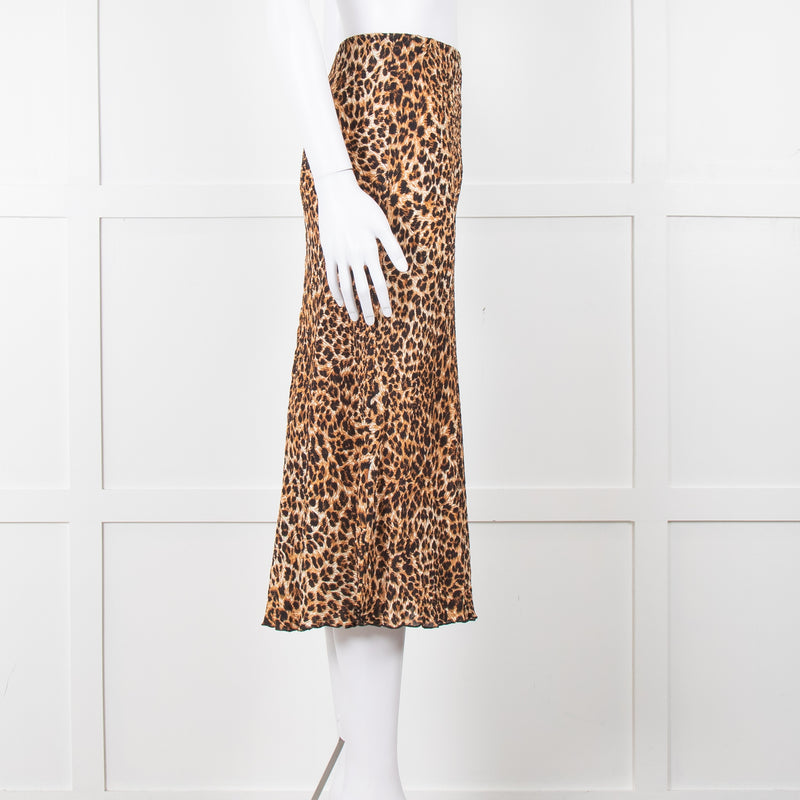 Nanushka Leopard Print Crinkle Midi Skirt