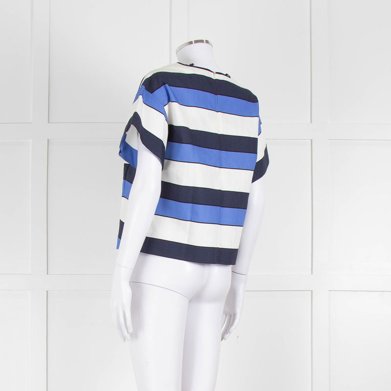 Piazza Sempione Blue And White Striped Cotton Mix Short Sleeve Top