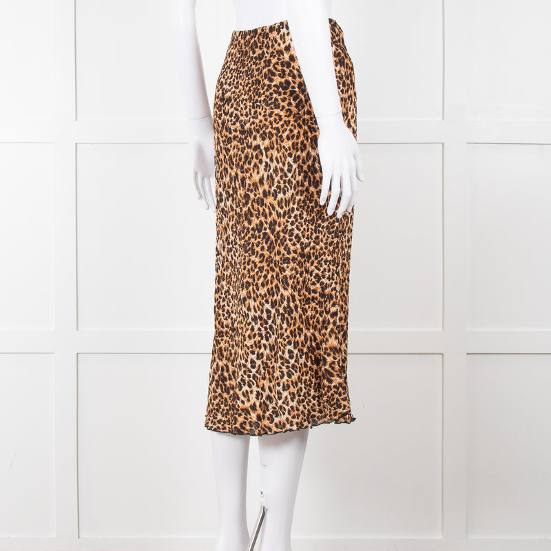 Nanushka Leopard Print Crinkle Midi Skirt