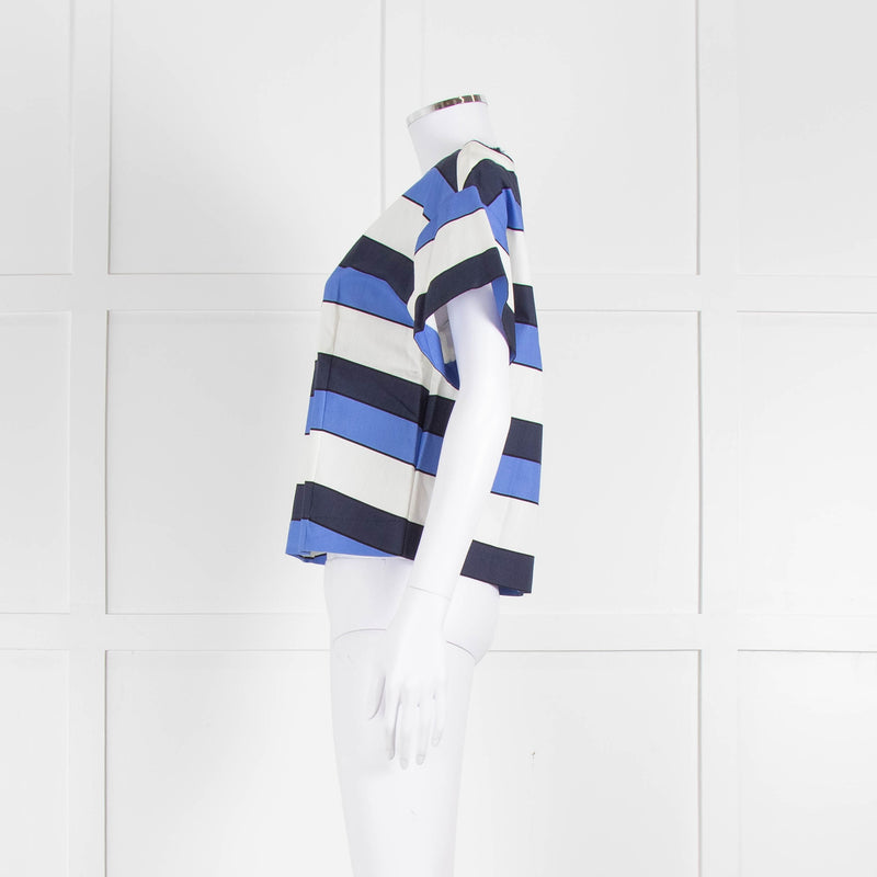 Piazza Sempione Blue And White Striped Cotton Mix Short Sleeve Top