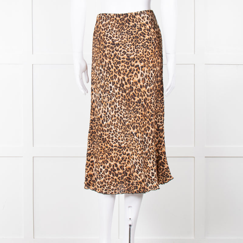 Nanushka Leopard Print Crinkle Midi Skirt