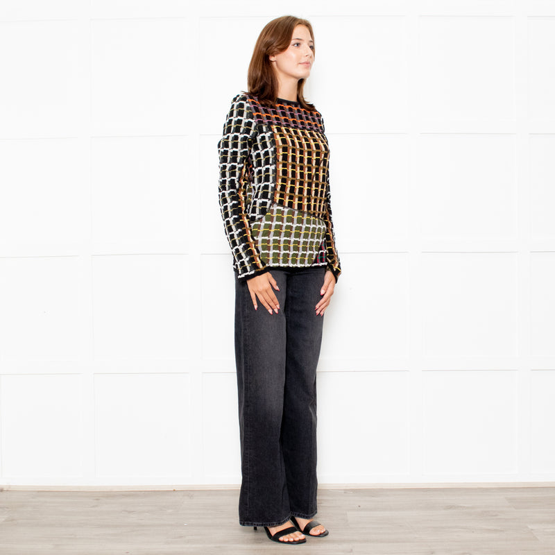 Marni Black Brown Pattern Long Sleeve Knitted Top