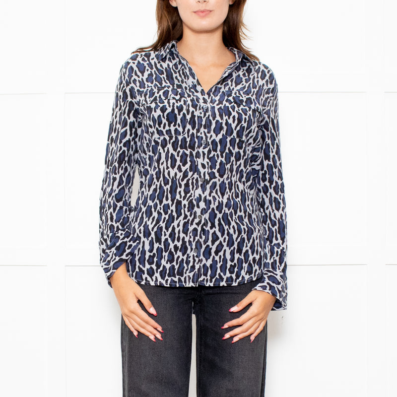 Equipment Grey Blue Black Animal Print Blouse