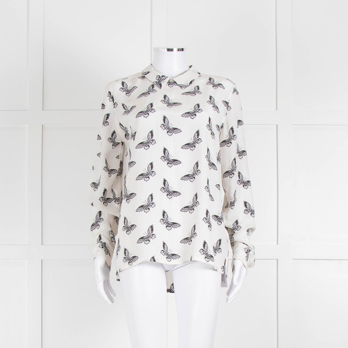 Equipment White Silk Blouse With Black Butterfly Print