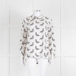 Equipment White Silk Blouse With Black Butterfly Print