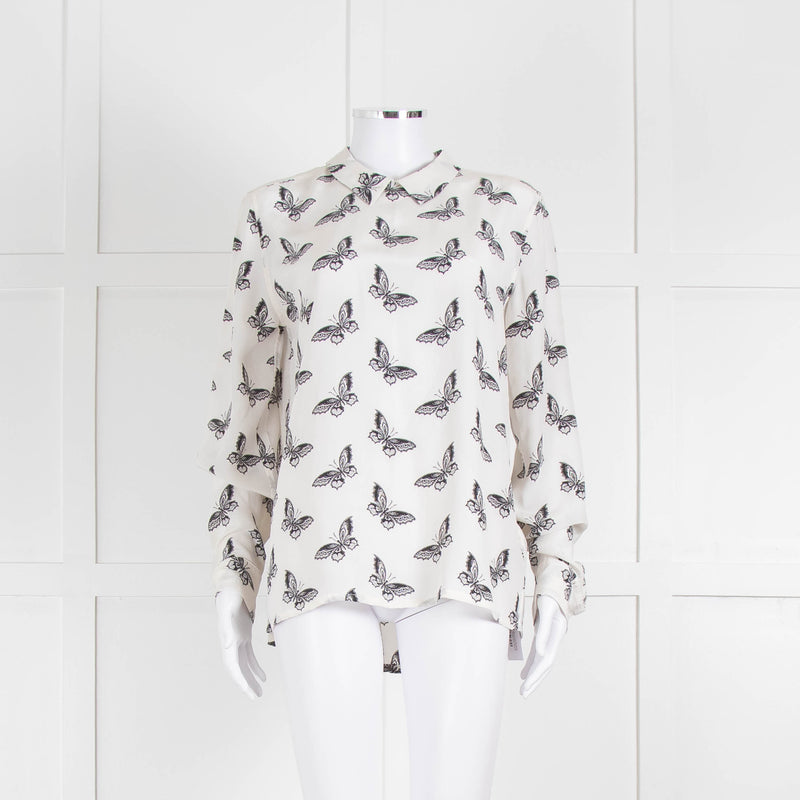 Equipment White Silk Blouse With Black Butterfly Print