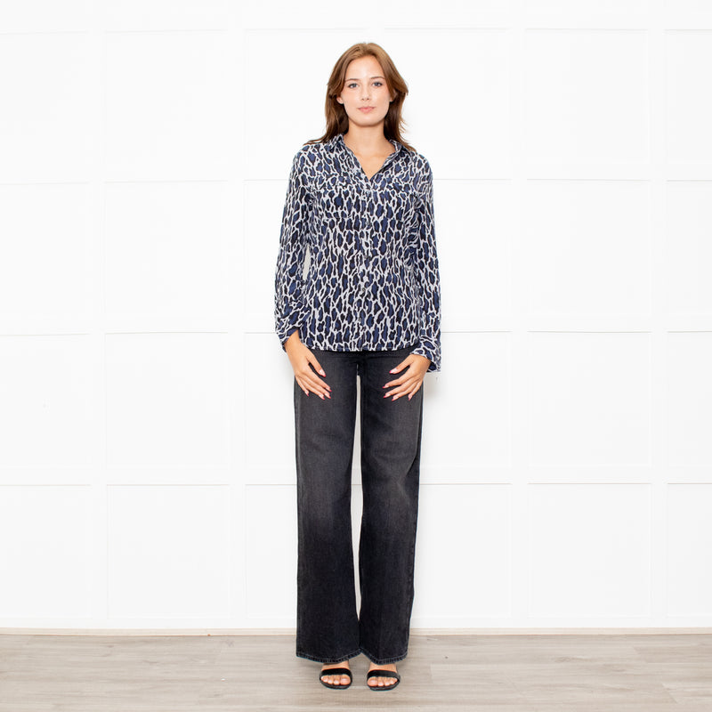 Equipment Grey Blue Black Animal Print Blouse