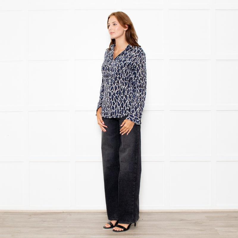 Equipment Grey Blue Black Animal Print Blouse