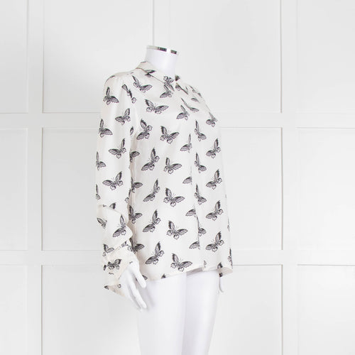 Equipment White Silk Blouse With Black Butterfly Print