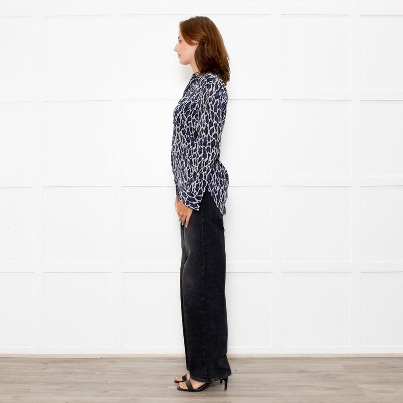 Equipment Grey Blue Black Animal Print Blouse