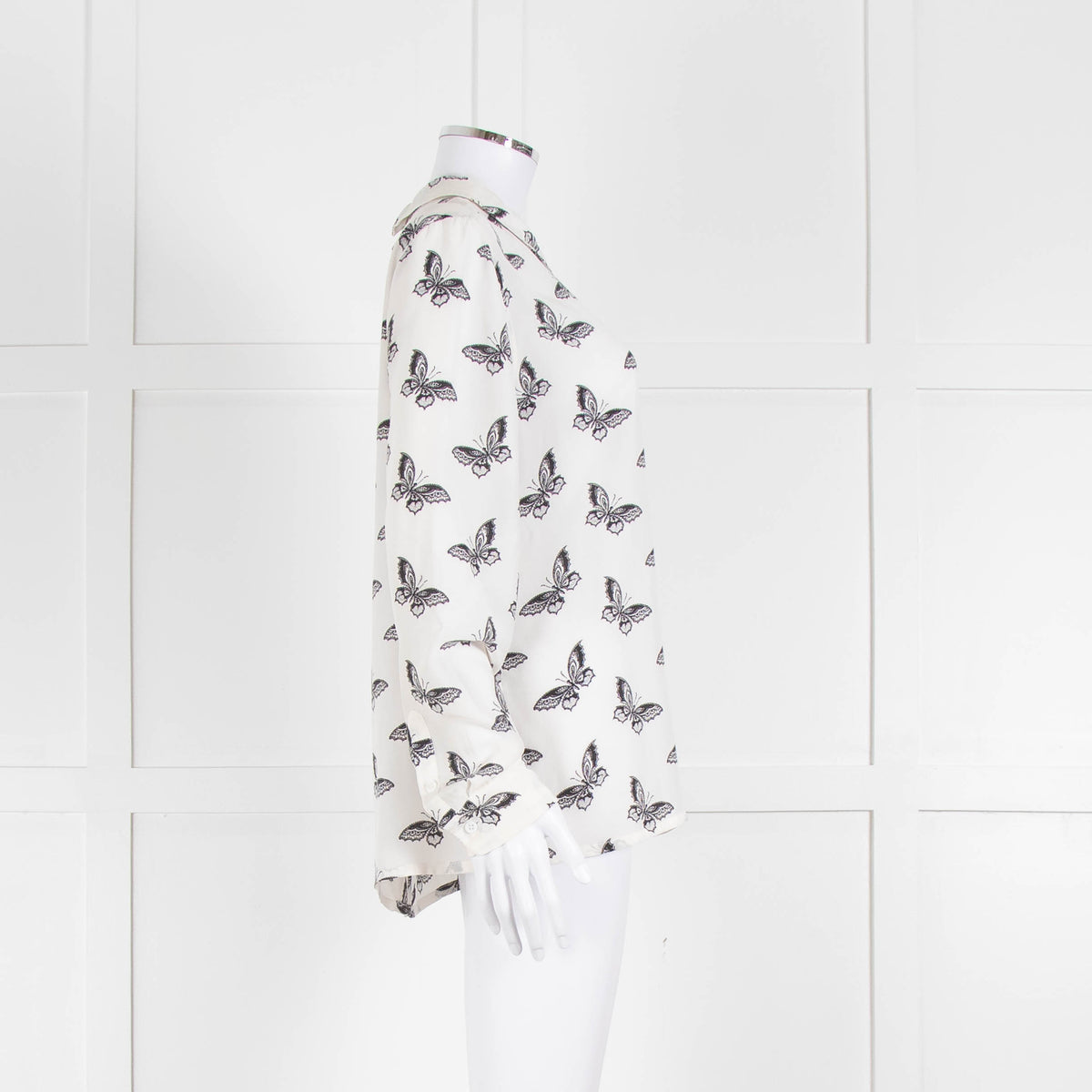 Equipment White Silk Blouse With Black Butterfly Print