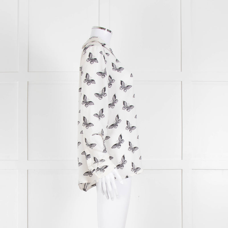 Equipment White Silk Blouse With Black Butterfly Print
