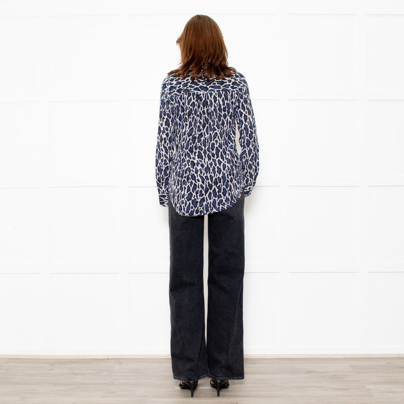 Equipment Grey Blue Black Animal Print Blouse