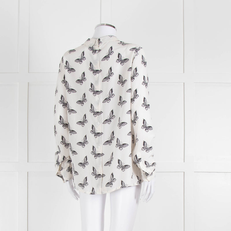 Equipment White Silk Blouse With Black Butterfly Print