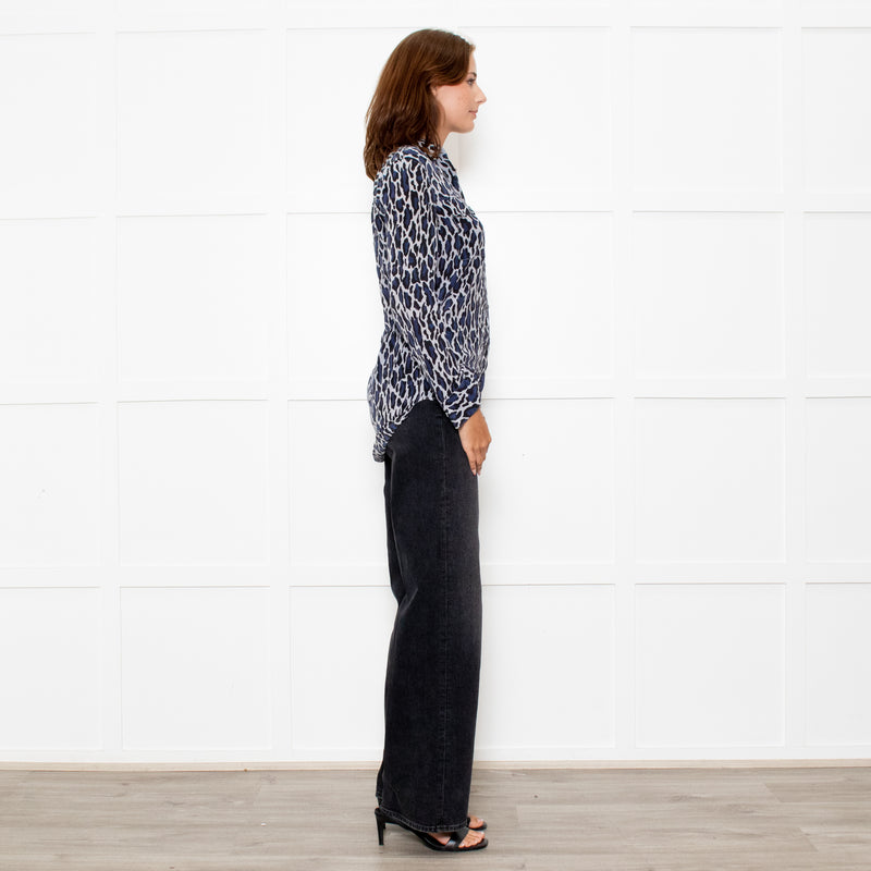 Equipment Grey Blue Black Animal Print Blouse