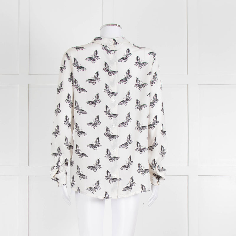 Equipment White Silk Blouse With Black Butterfly Print