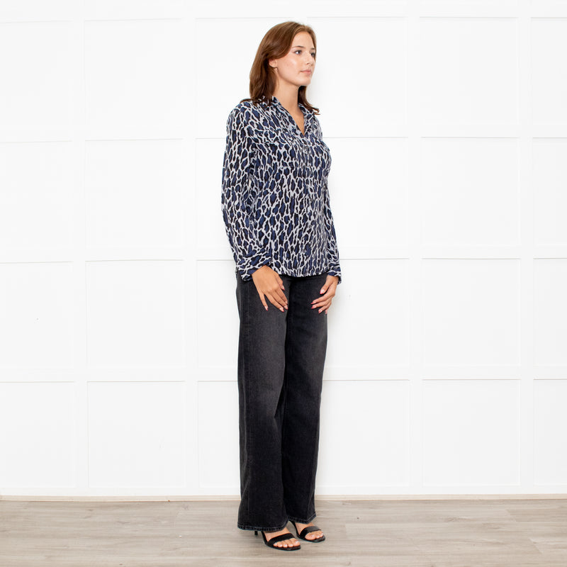 Equipment Grey Blue Black Animal Print Blouse