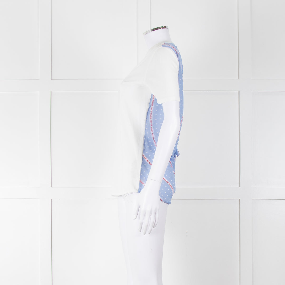 Sandro White V Neck T Shirt With Blue & White Stripe Back