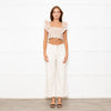 Lug Von Siga Neutral Linen Orange Pink Rose Print Lace Trim Crop Top