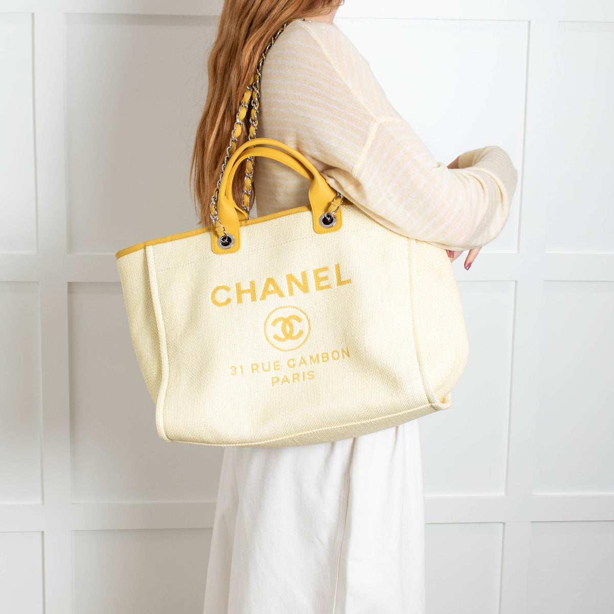 Chanel Yellow Raffia Deauville Two-Way Tote Bag