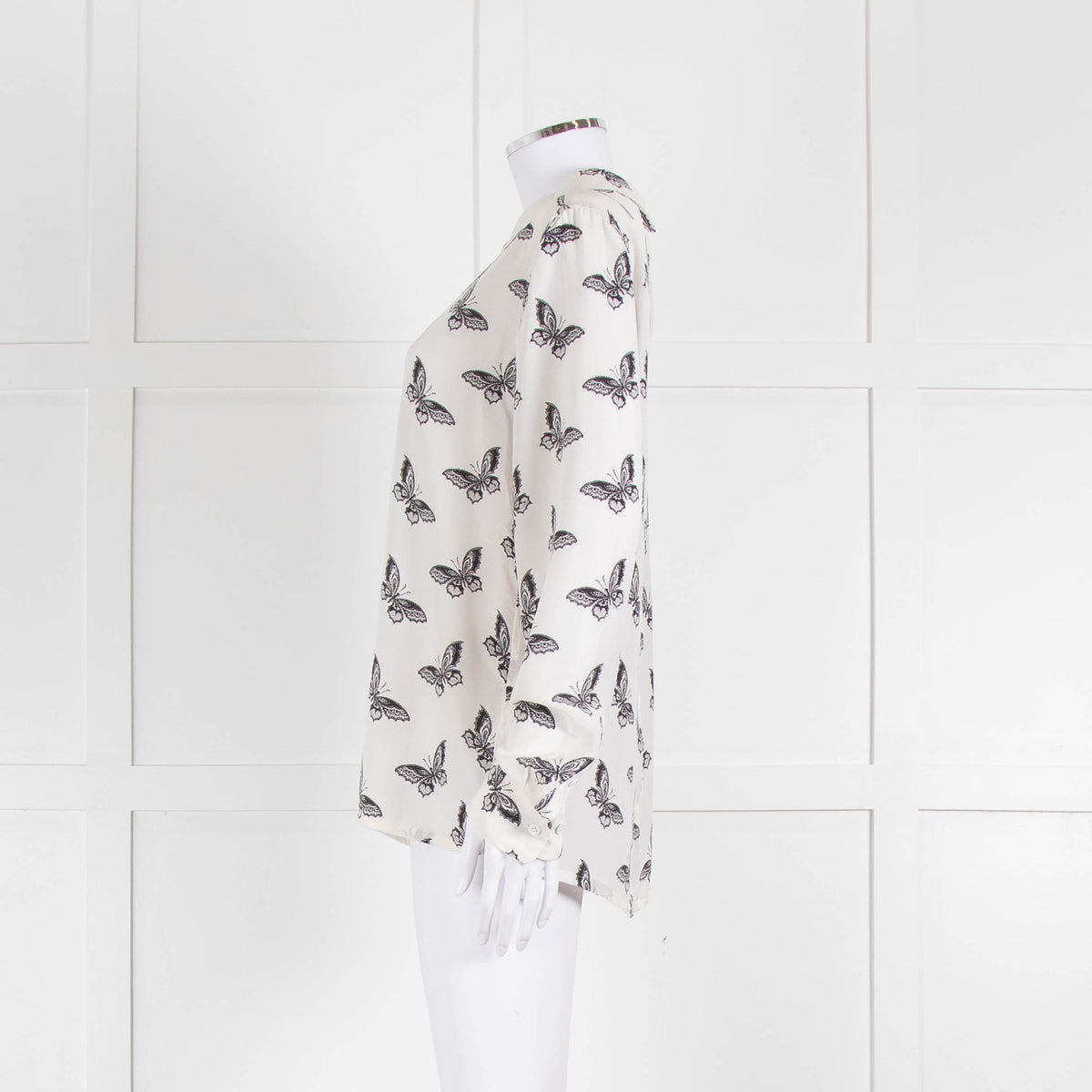 Equipment White Silk Blouse With Black Butterfly Print