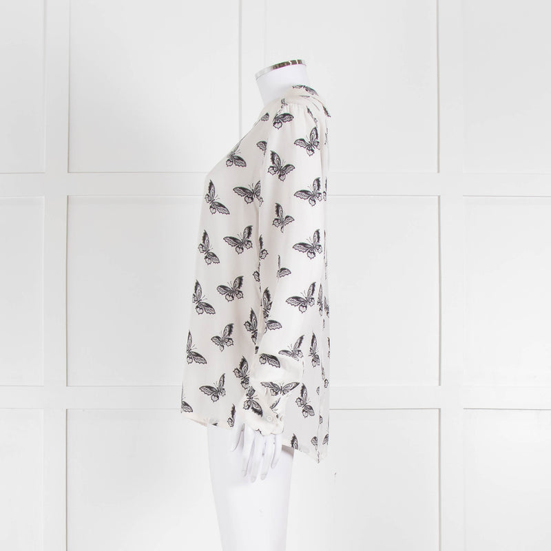 Equipment White Silk Blouse With Black Butterfly Print