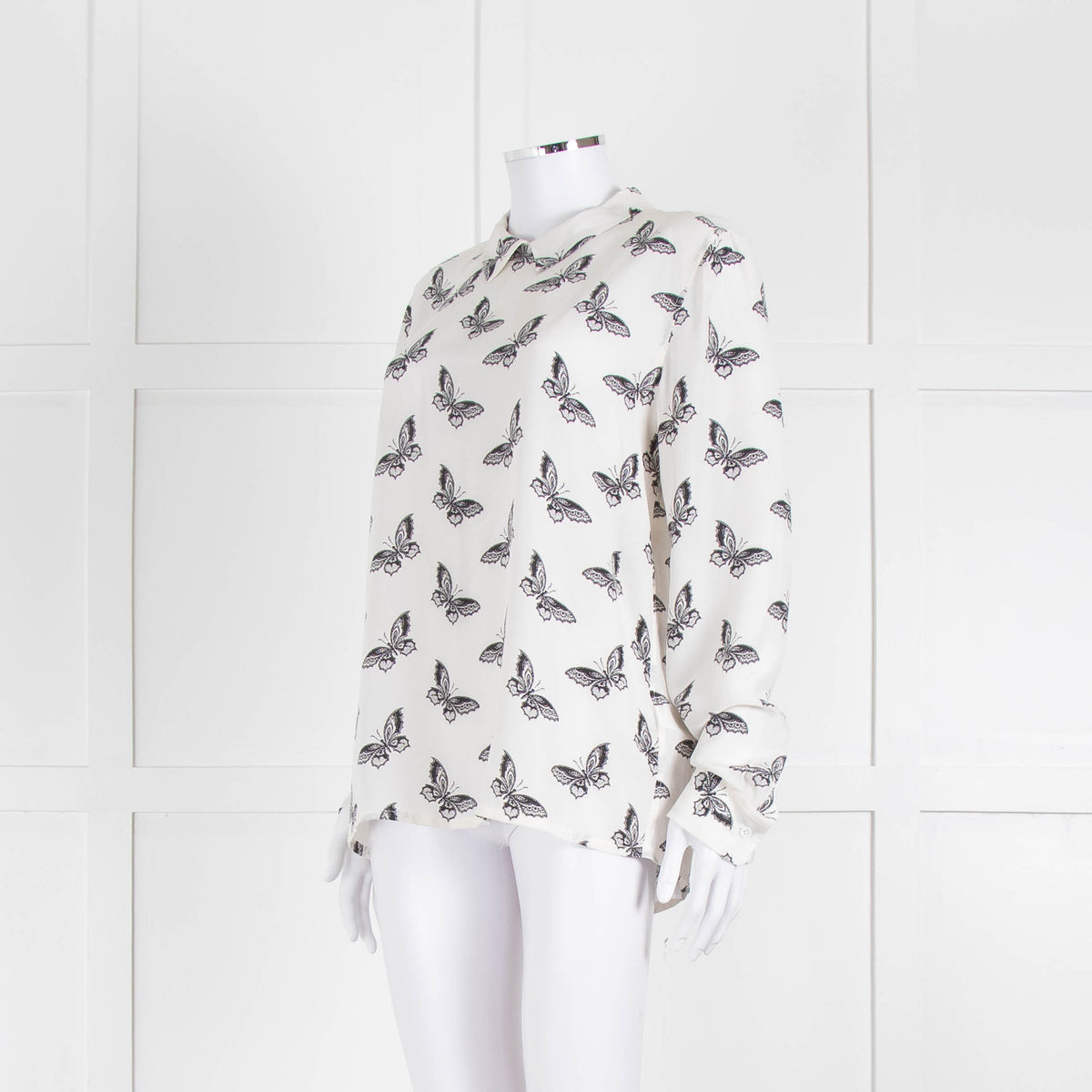 Equipment White Silk Blouse With Black Butterfly Print