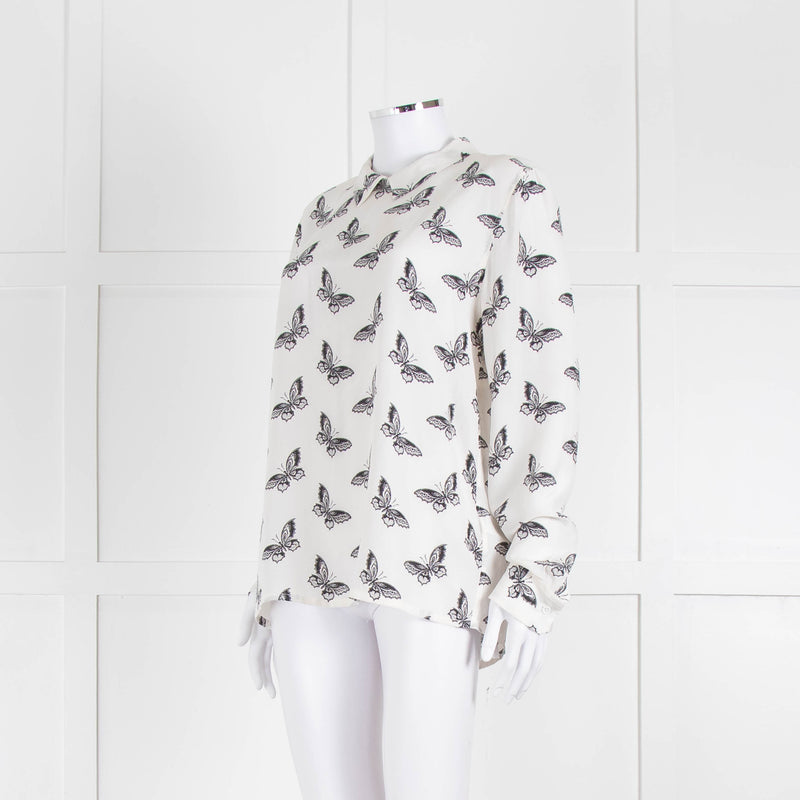Equipment White Silk Blouse With Black Butterfly Print