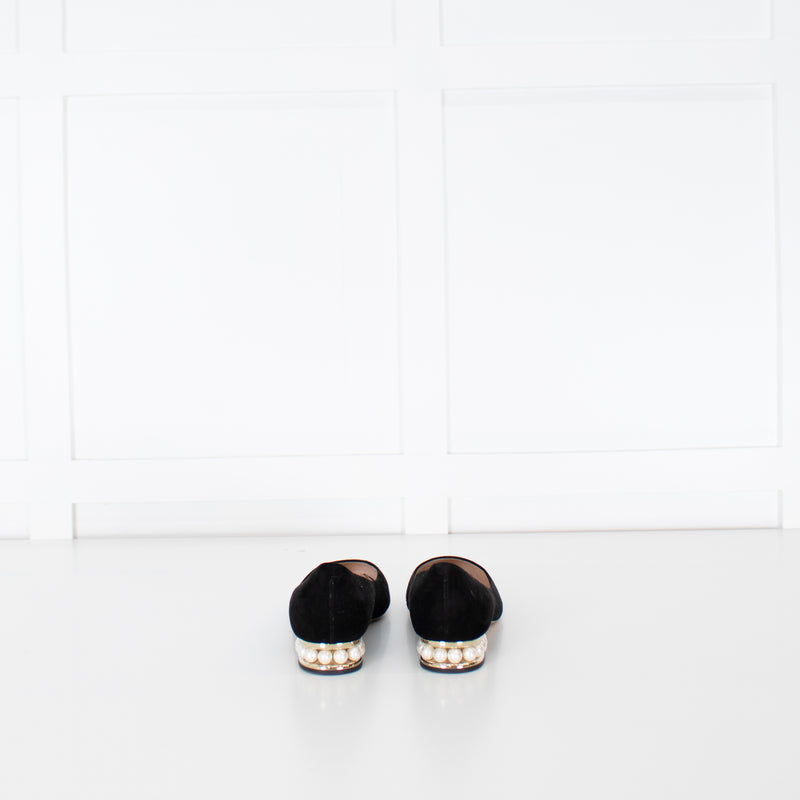 Nicholas Kirkwood Black Suede Faux Pearl Heeled Shoes