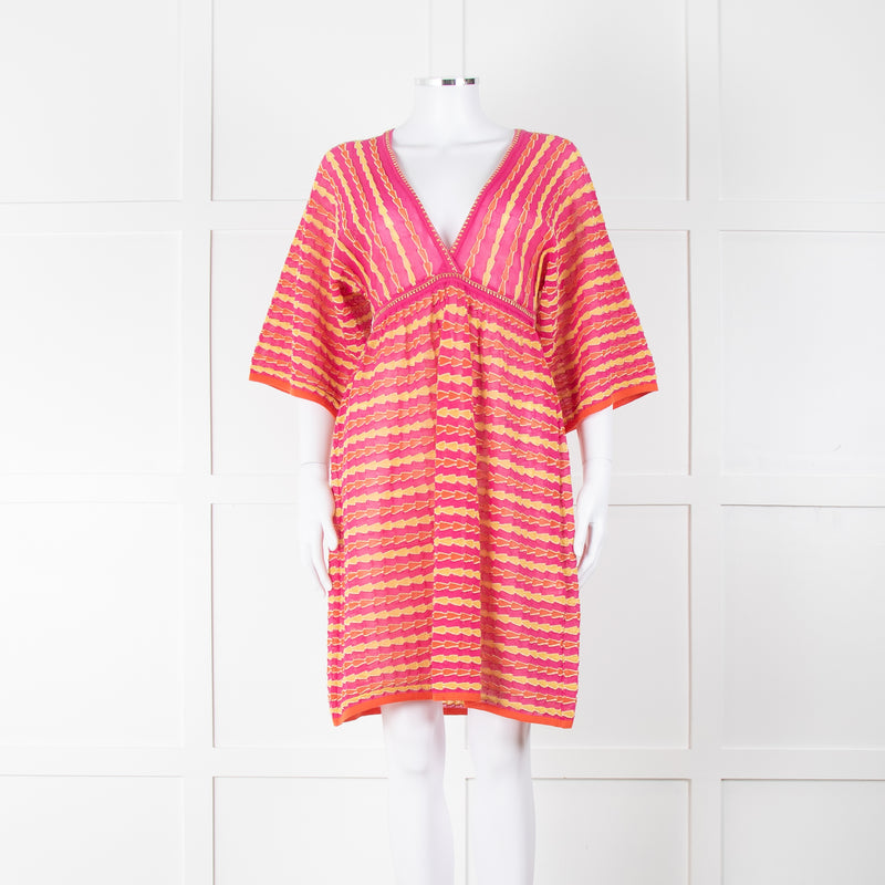 Missoni Pink, Orange, Yellow & Gold Thread V Neck Dress