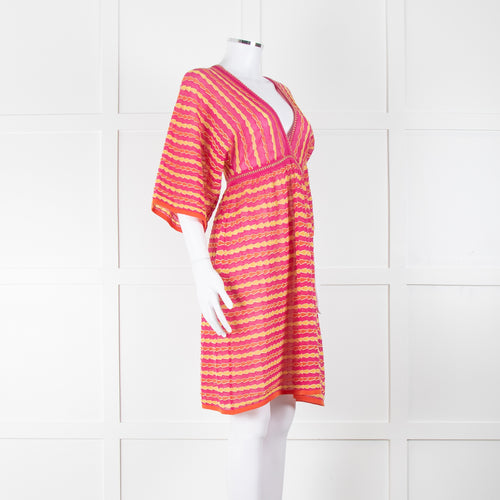 Missoni Pink, Orange, Yellow & Gold Thread V Neck Dress