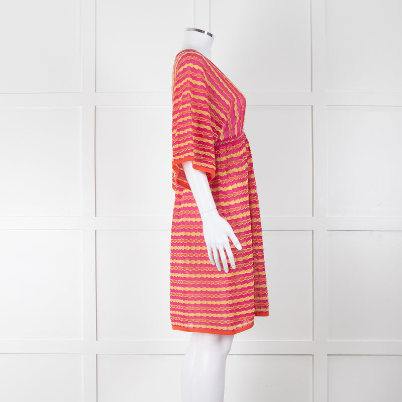 Missoni Pink, Orange, Yellow & Gold Thread V Neck Dress