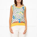 Dolce & Gabbana Yellow Cream Black Polka Dot Rose Print Top